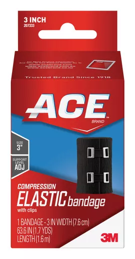 3M 207333 - Ace Elastic Bandage with Metal Clips, 3" x 63.6", Black