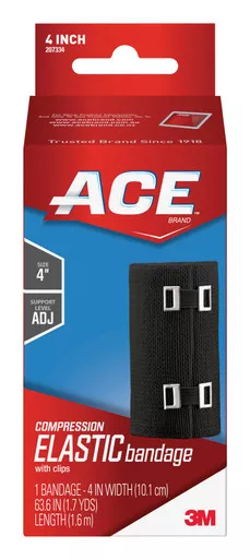 3M 207334 - Ace Elastic Bandage with Metal Clips, 4" x 63.6", Black