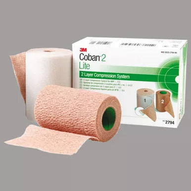 3M 2794N - 2 Layer Compression Bandage System 3M™ Coban™2 Lite 4 Inch X 2-9/10 Yard / 4 Inch X 5-1/10 Yard 25 to 30 mmHg Self-adherent / Pull On Closure Tan / White NonSterile