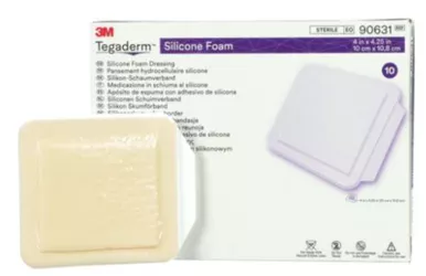 3M 90631 - Silicone Foam Dressing 3M™ Tegaderm™ 4 X 4-1/4 Inch Square Silicone Adhesive Without Border Sterile