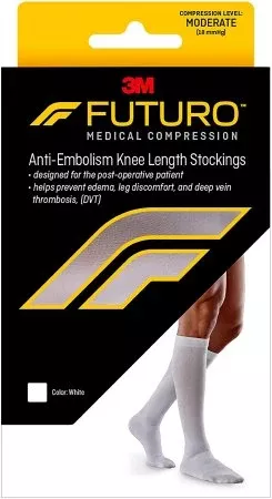 3M Anti-embolism Stocking 3M™ Futuro™ Knee High Medium / Regular White Closed Toe - Pair - 71055EN-PR