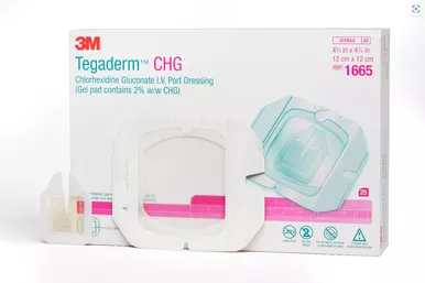 3M MMM1665 - I.V. Dressing with CHG 3M™ Tegaderm™ CHG (Chlorhexidine Gluconate) / Film 4-3/4 X 4-3/4 Inch Sterile