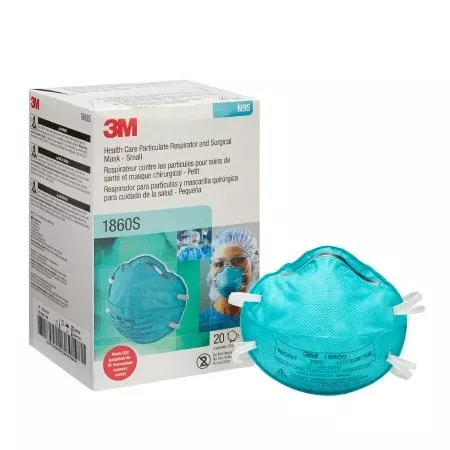 3M Particulate Respirator / Surgical Mask 3M™ Medical N95 Cup Elastic Strap Small Blue NonSterile ASTM F1862 Adult - Box of 20 - 1860S-BX