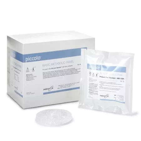 Abbott Point of Care Reagent Piccolo Basic Metabolic Panel Metabolic Assay BUN, Ca, Cl-, CRE, Glu, K+, Na+, tCO2 For Piccolo Blood Chemistry Analyzer or Piccolo Xpress™ Chemistry Analyzer 10 Disc / Box - Box of 10 - 07P0204-BX