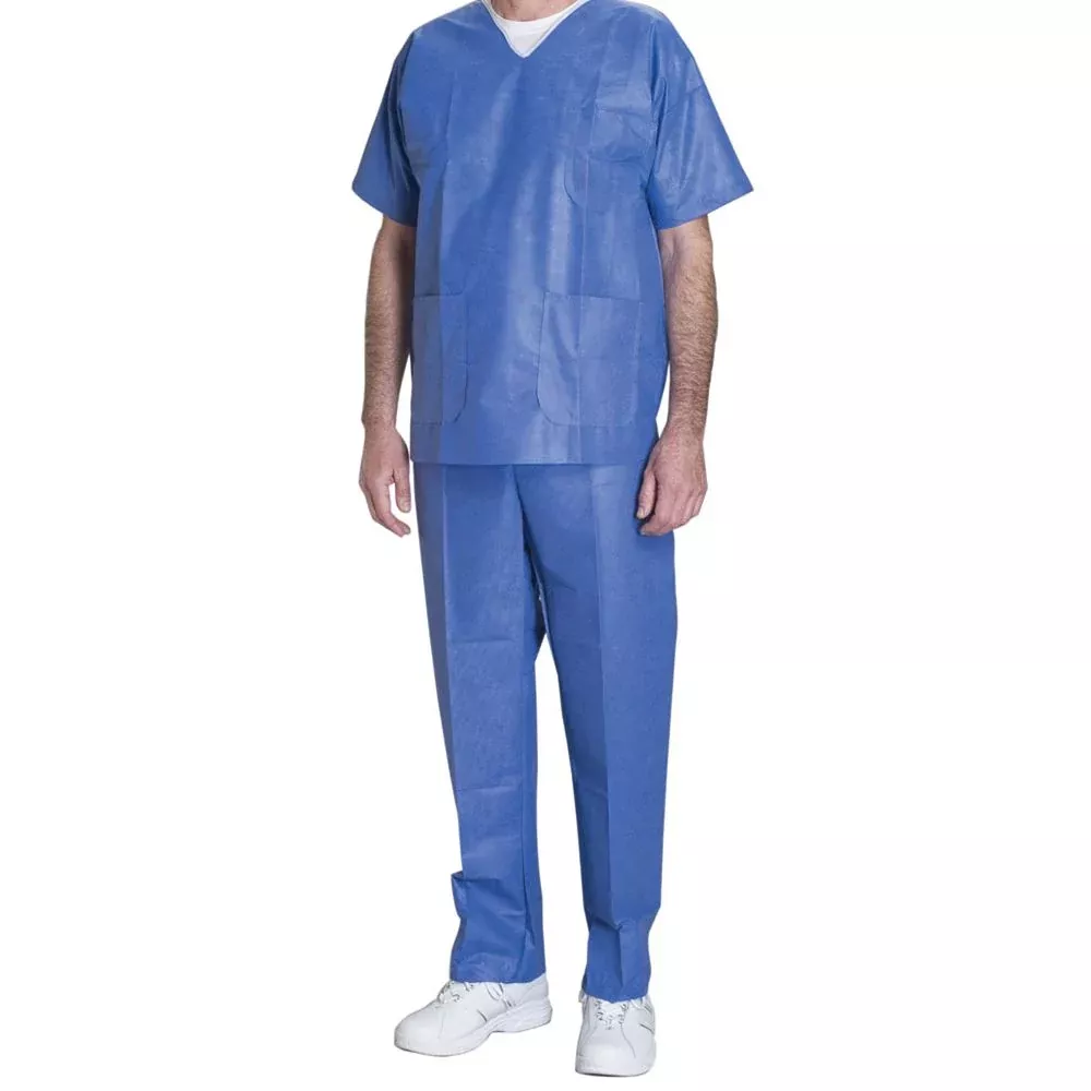 Alimed Disposable Scrubs Disposable Scrubs, Blue Top, Large, V-Neck - 934680