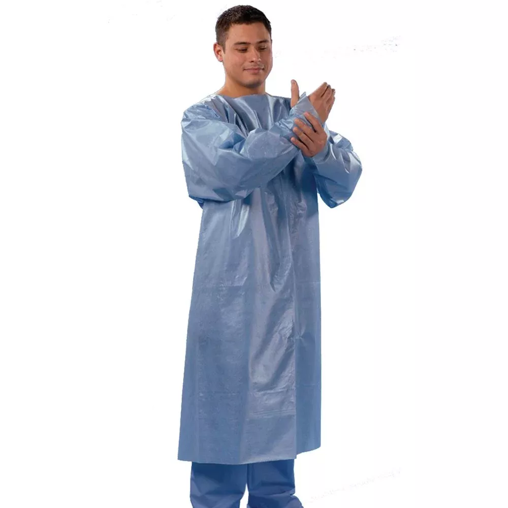 Alimed Fluid-Resistant Protective Gowns Protective Gown, Spunbond/Poly, Blue, 50/cs - 72120