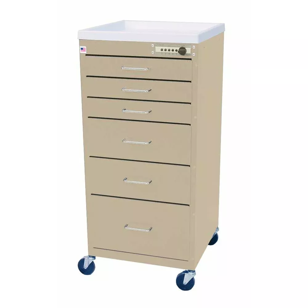 Alimed Harloff Mini Line 6-Drawer TreatmentCarts Mini Line 6-Drawer Treatment Cart, Key Lock, Light Blue - 925415/LBLUE/NA