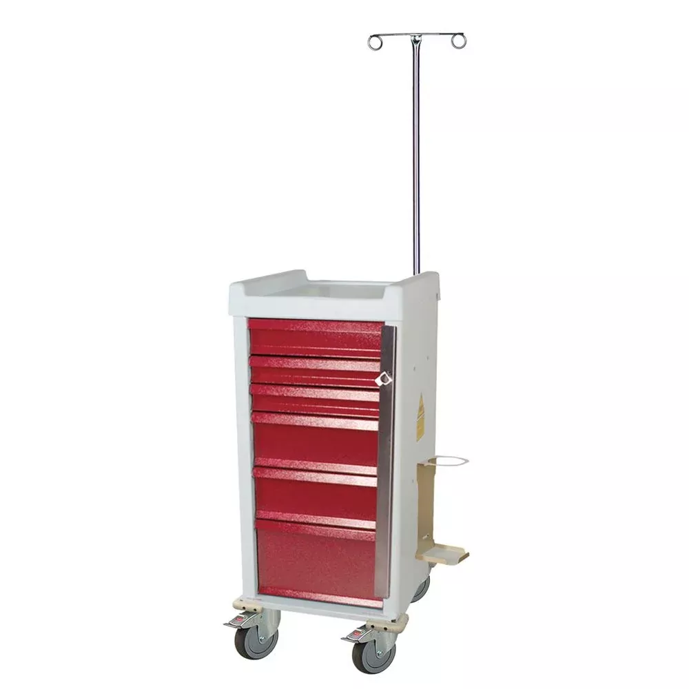 Alimed Harloff Narrow MRI Cart with Emergency Pkg., Breakaway Lock 6-Drawer Narrow MRI Cart w/Emergency Pkg., Breakaway Lock, Hammer Blue - 937719/NA/NA/HMBL
