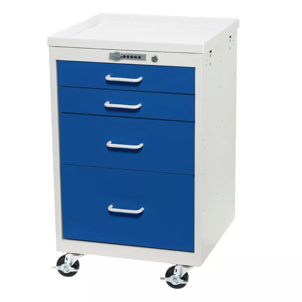AliMed Mini Series 4-Drawer Cart, Proximity Lock Mini 4-Drawer Cart, Electronic Lock, Two-Tone Slate Blue - 939336/STBLU/TT