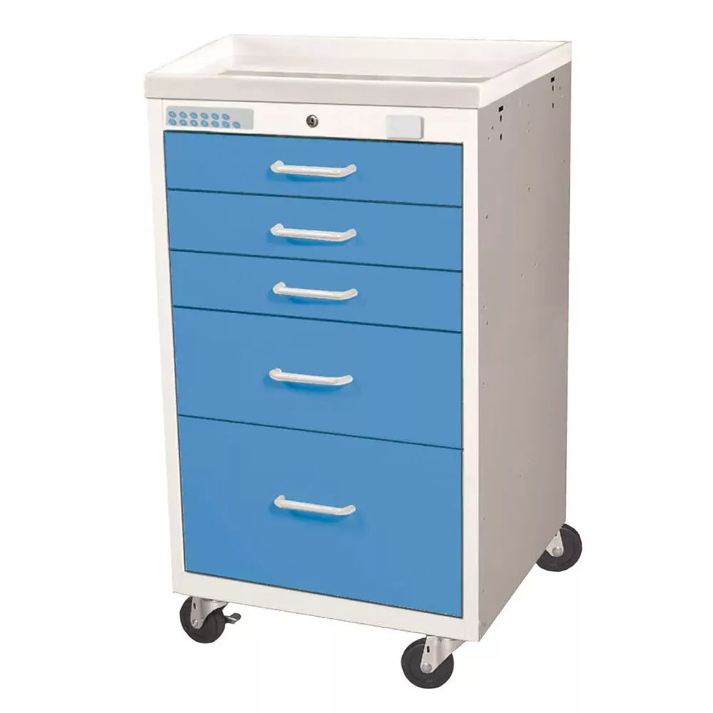 AliMed Mini Series 5-Drawer Procedure Cart, Electronic Lock Mini 5-Drawer Procedure Cart, Electronic Lock, Two-Tone Slate Blue - 938401/SBL/TT