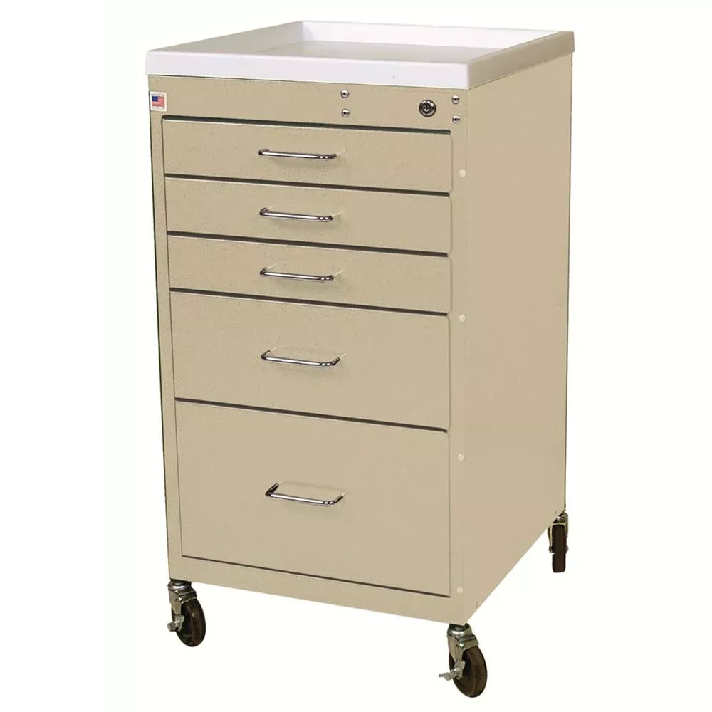 AliMed Quick-Ship Mini Series 5-Drawer Cart Mini 5-Drawer Cart, Key Lock, Beige, QUICK SHIP - 936575