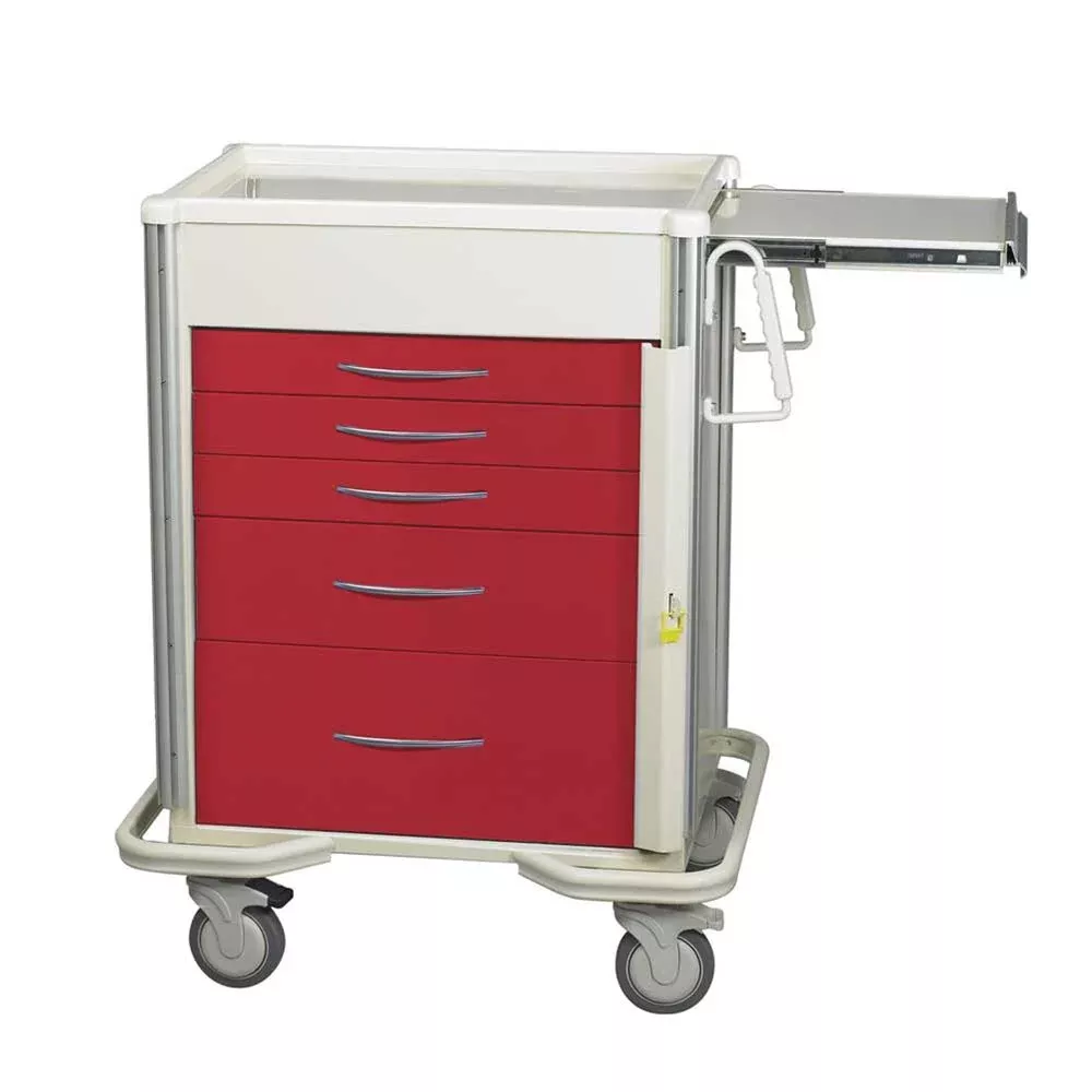 AliMed Select Series 5-Drawer Emergency Cart Select 5-Drawer ER Cart, Solid Red - 938566/RED/SO