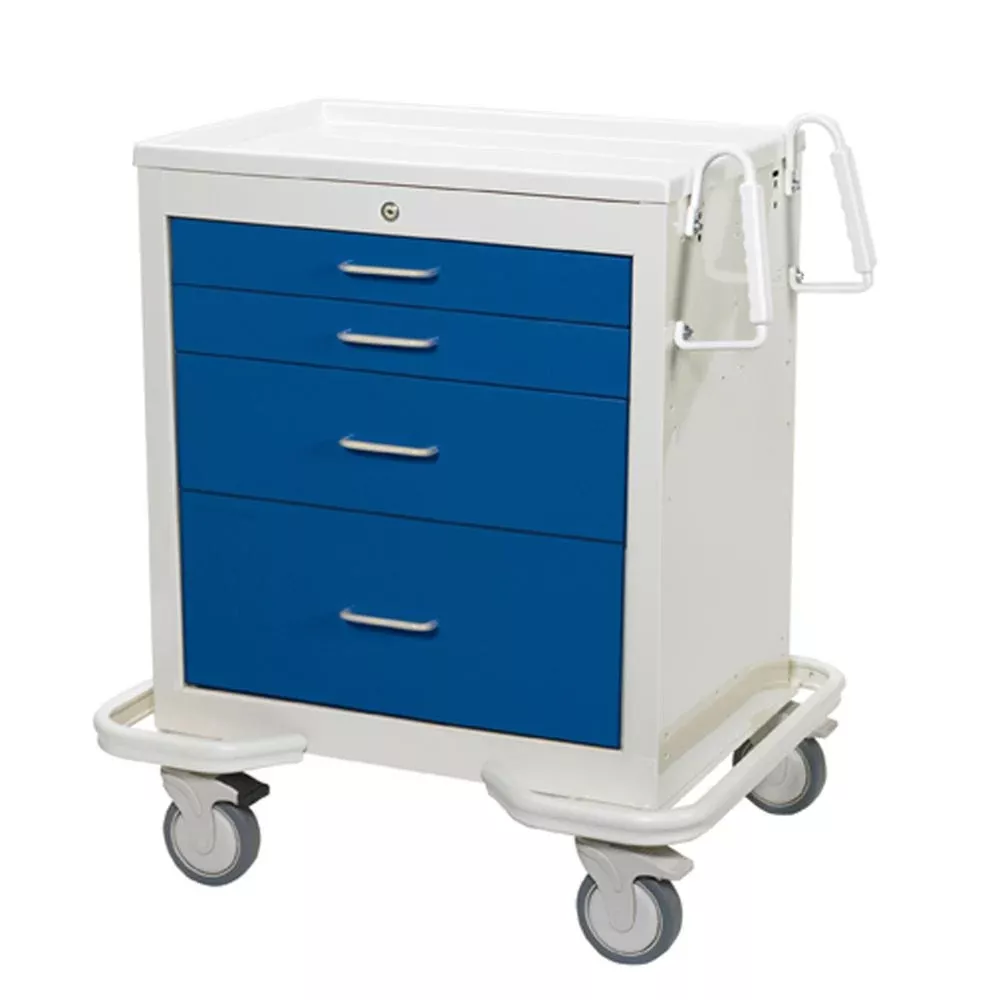 AliMed Standard Series 4-Drawer Anesthesia Cart, Key Lock Standard 4-Drawer Anesthesia Cart, Key Lock, Two-Tone Dark Blue - 938394/DBL/TT