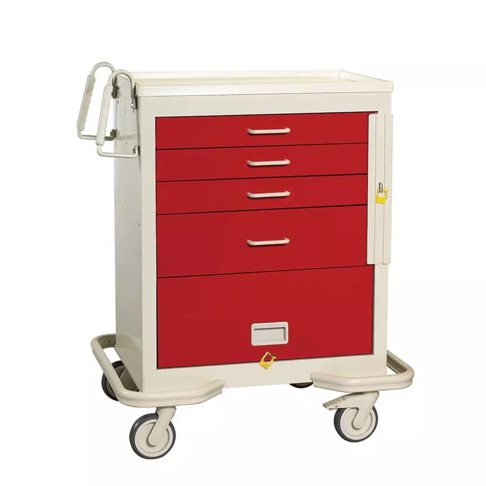 AliMed Standard Series 4-Drawer Emergency Cart with Panel Standard 4-Drawer ER Cart w/Panel, Solid Red - 938567/RED/SO