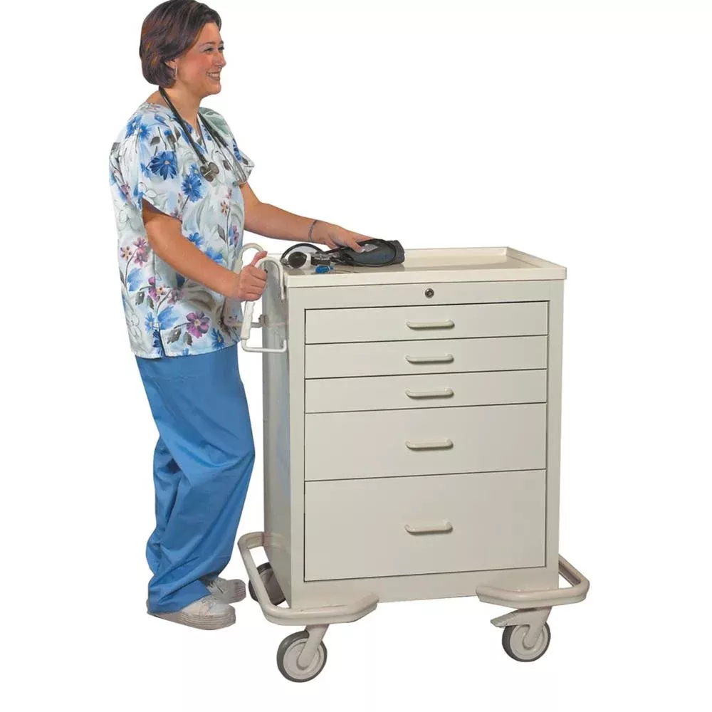 AliMed Standard Series 5-Drawer Cart, Push-Button Lock Standard 5-Drawer Cart, Push-Button Lock, Solid Beige - 939337/BEIGE/SOLID