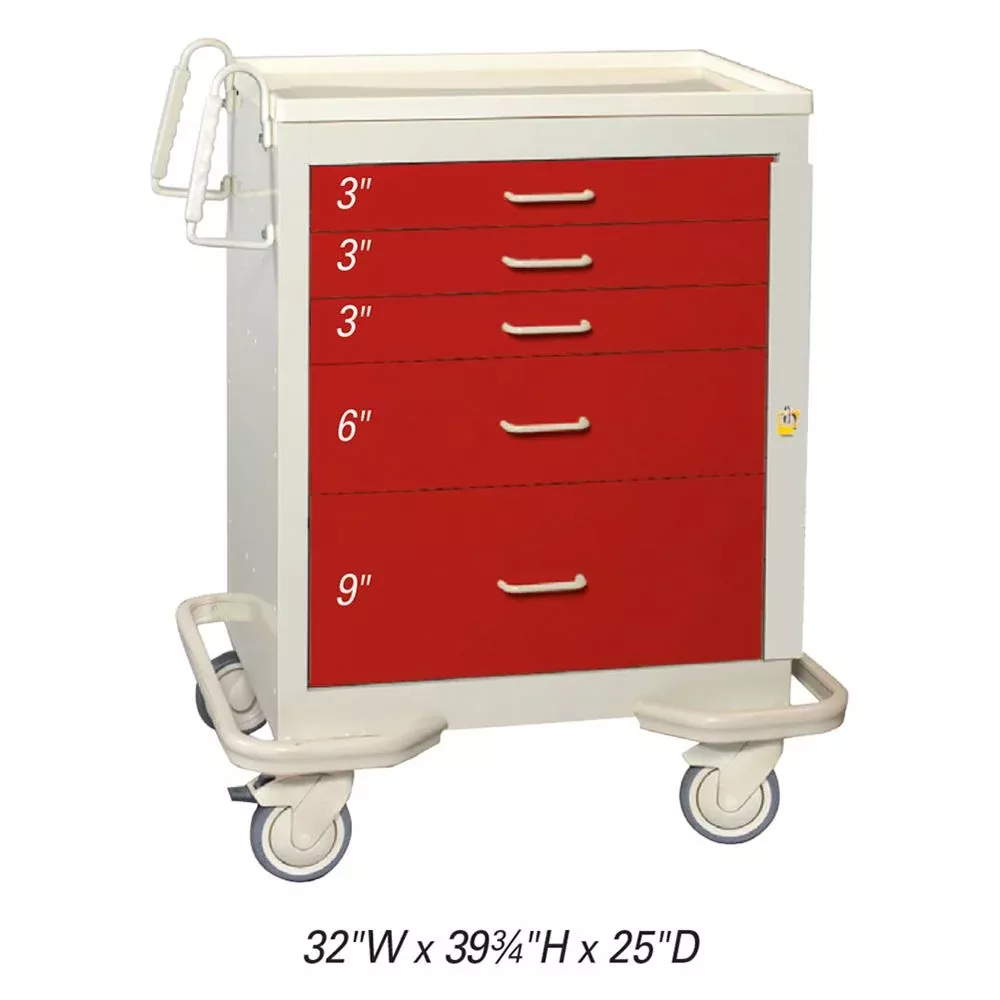 AliMed Standard Series 5-Drawer Emergency Cart Standard 5-Drawer ER Cart, Solid Yellow - 938565/YEL/SO