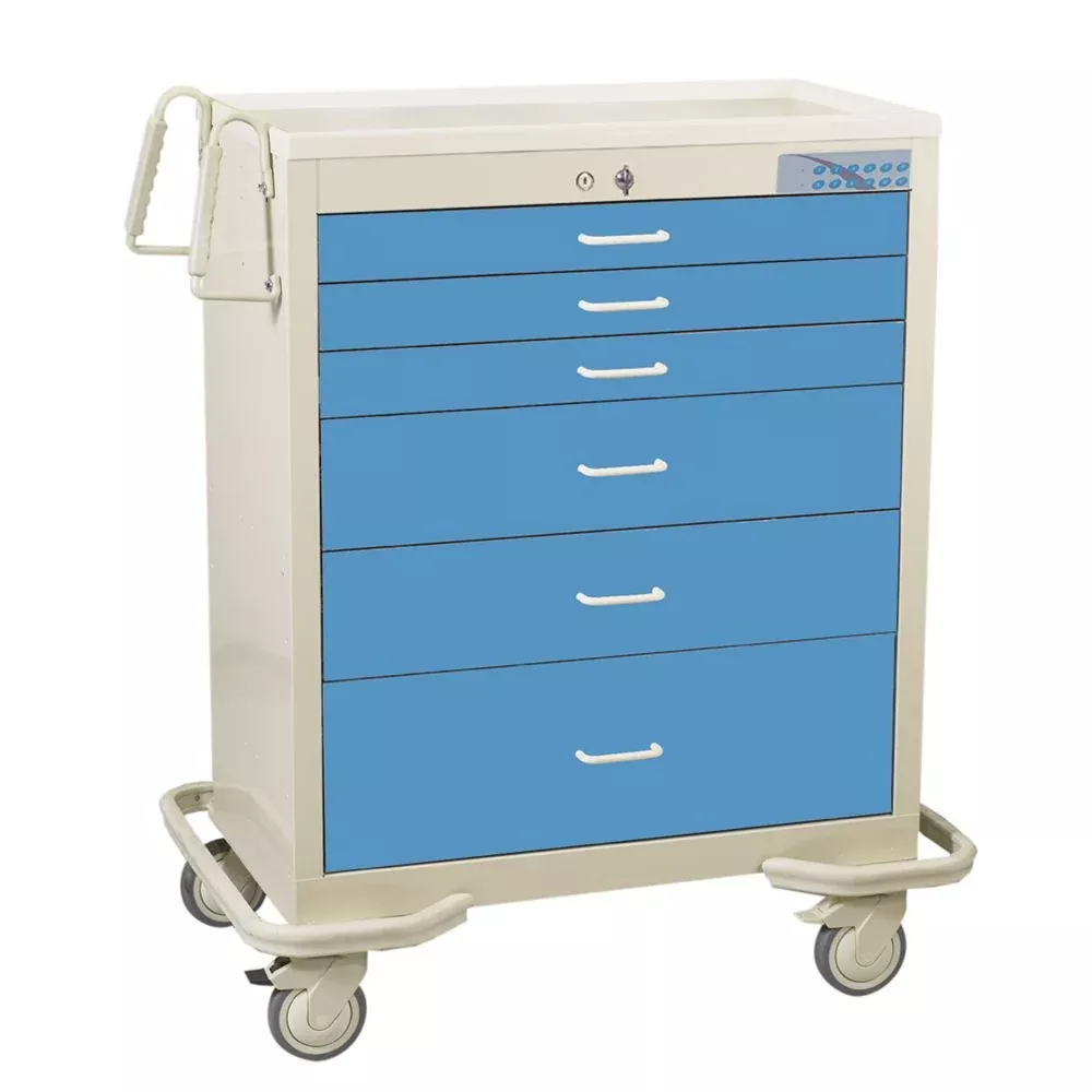 AliMed Wide Series 6-Drawer Cart, Push-Button Lock Wide 6-Drawer Cart, Push Button Lock, Two-Tone Red - 935958/RED/TWOT