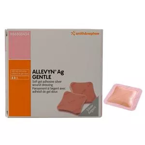AllevynAg Gentle Border Silicone Gel Adhesive Silver Wound Dressing, 7" X 7"- 1 Each