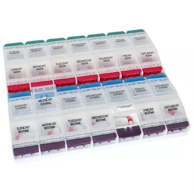Apothecary 67583 - Pill Organizer Push Button Medtime Planner X-Large 7 Day 4 Dose