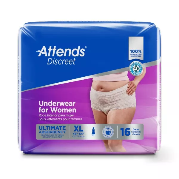 Attends Discreet Women's Underwear, X-Large- Package of 16