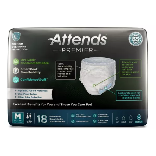 Attends Premier Underwear, Medium- Package of 18