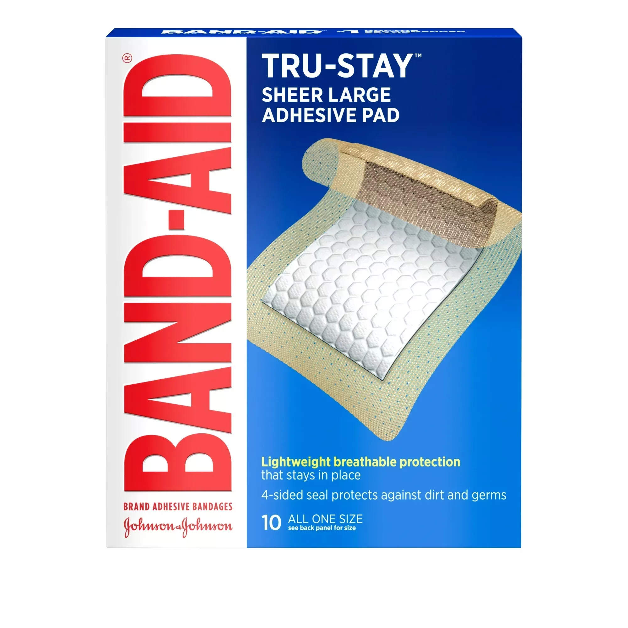 Band-aid Tru Stay Large Adhesive Pad 10 Ct- Box of 10
