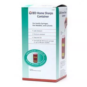 BD 323487 - Mailback Sharps Container BD™ Home Sharps Disposal 300 Pen Needles / Approximately 70 to 100 Insulin Syringes Red Base / White Lid Vertical Entry