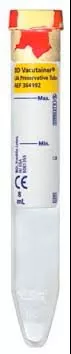 BD BD Vacutainer Urinalysis Tube Conical Bottom Chlorhexadine / Ethyl Paraben / Sodium Propionate Additive 16 X 100 mm 8 mL Red / Yellow Mottled Conventional Closure Plastic Tube - Pack of 100 - 364992-PK