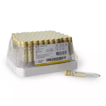 BD BD Vacutainer Urinalysis Tube Conical Bottom Plain 16 X 100 mm 8 mL Yellow Conventional Closure Plastic Tube - Box of 100 - 364980-BX