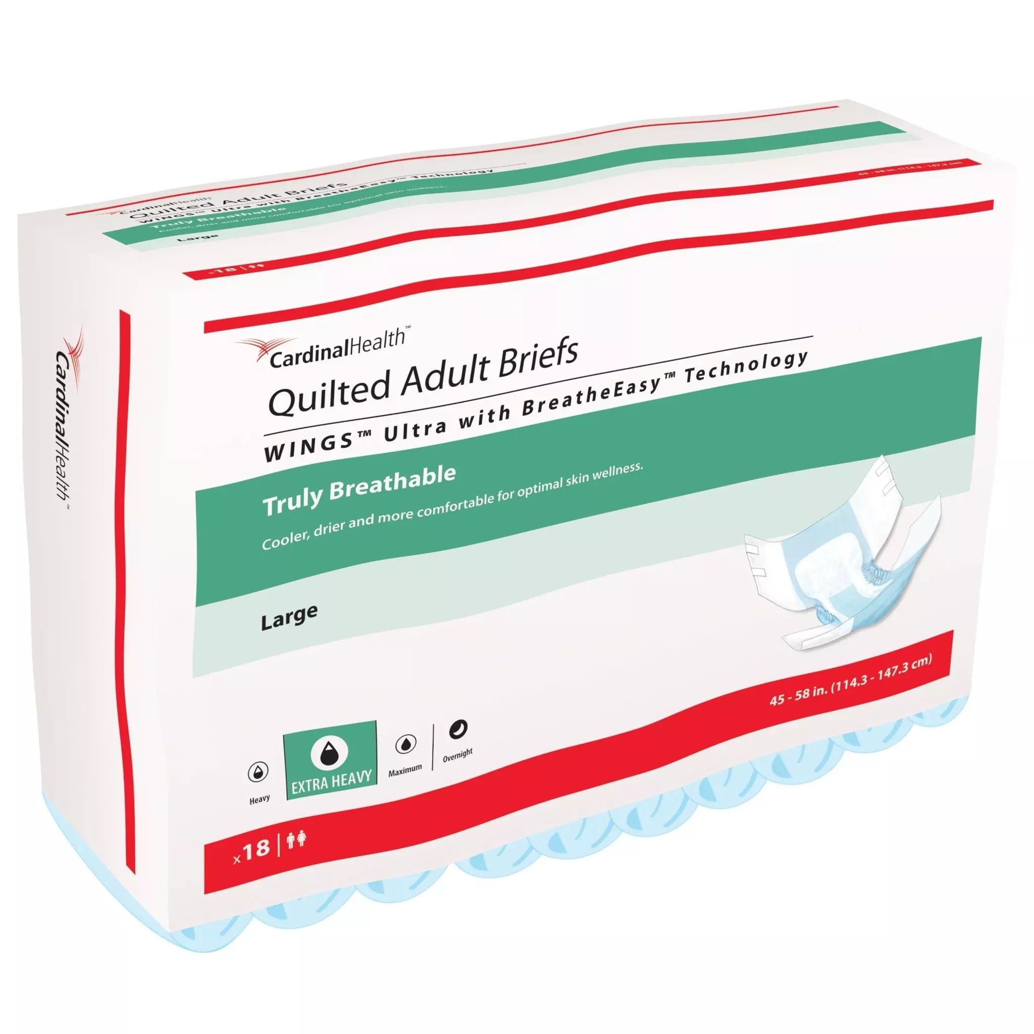CA/72 - WINGS Ultra Quilted Brief with BreatheEasy Technology, Large, 45" - 58", Absorbency Level 2Manufacturer #: 77074