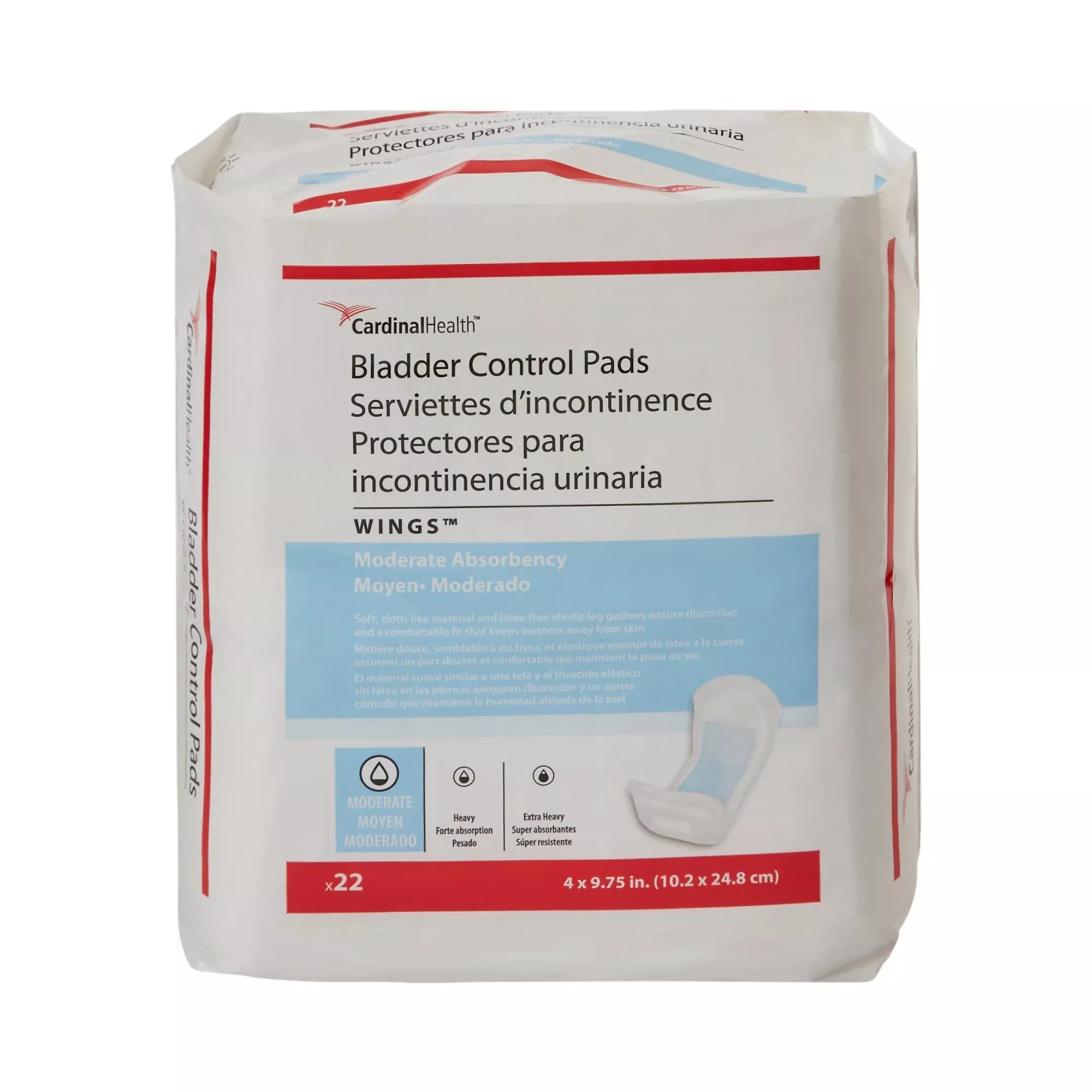 Cardinal Health, Bladder Control Pads, Wings, 4" X 9.75"- Package of 22