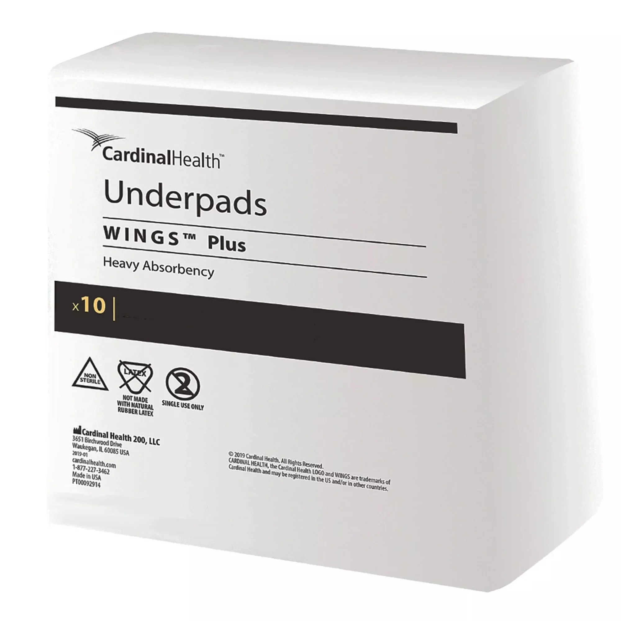 Cardinal Health Underpads, Wings Plus, Heavy Absorbency, Beige, 30" X 30"- Package of 10