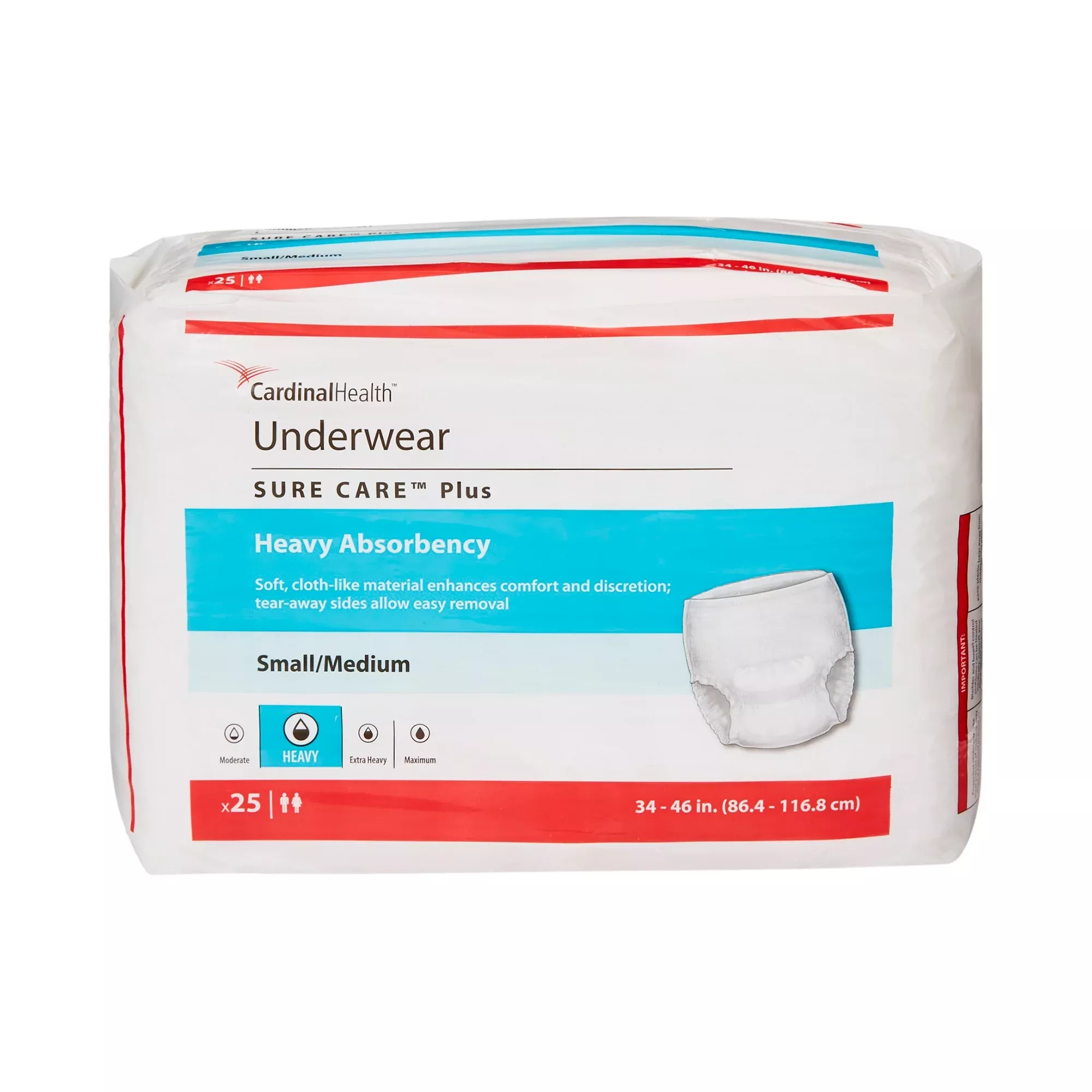 Cardinal Health, Underwear, Sure Care Plus, Small/medium, 34" - 46"- Package of 25