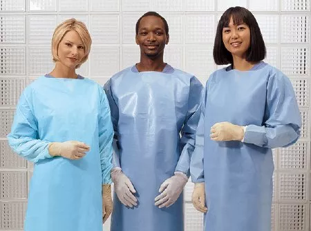 Cardinal Protective Procedure Gown One Size Fits Most Blue NonSterile AAMI Level 4 Disposable - Case of 100 - 4201PG-CS