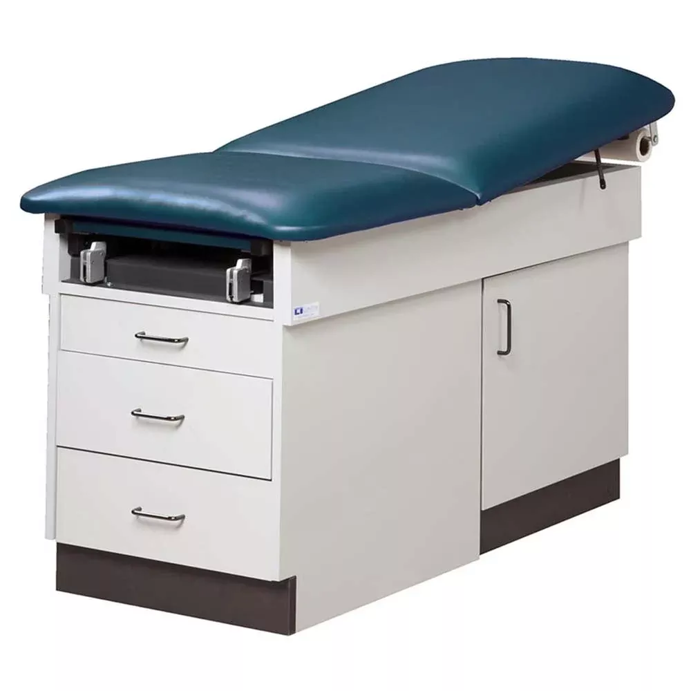 Clinton Exam Table with Stirrups Exam Table w/Stirrups, Dark Cherry, Sand, Dove Grey Uphol. - 78766/DKCHRY/SAND