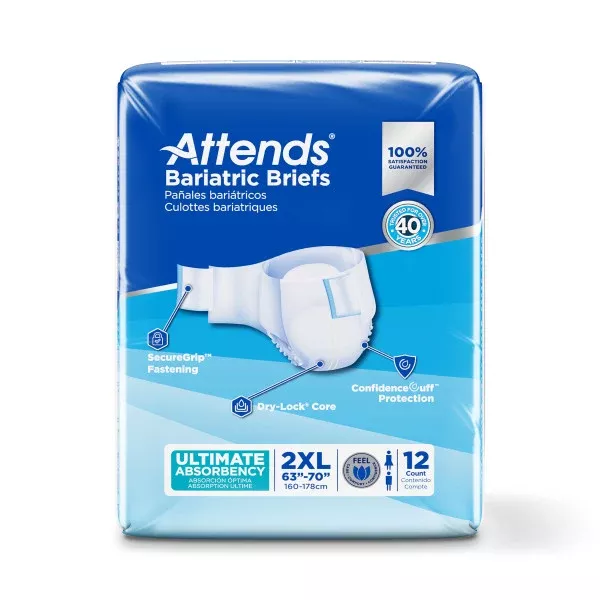 DD50 - Attends Bariatric Brief, Ultimate Absorbency, 2XL, 63"-70"- Package of 12