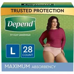 Depend Fit-flex Incontinence Underwear For Women, Maximum Absorbency, Large, Blush, 28 Count, Replaces Item 6912537- Pack(age) of 28