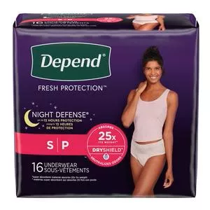 Depend Night Defense Underwear For Women, Overnight Absorbency, Blush, Small, 24" - 30" Waist. Replaces 6947917- Pack(age) of 16