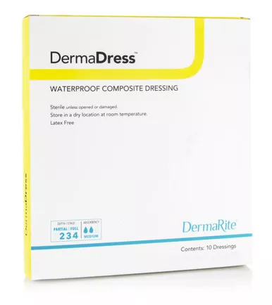 Dermarite 12410 - Composite Dressing DermaDress™ Waterproof 4 X 10 Inch Polyester / Rayon / Nonwoven Sterile
