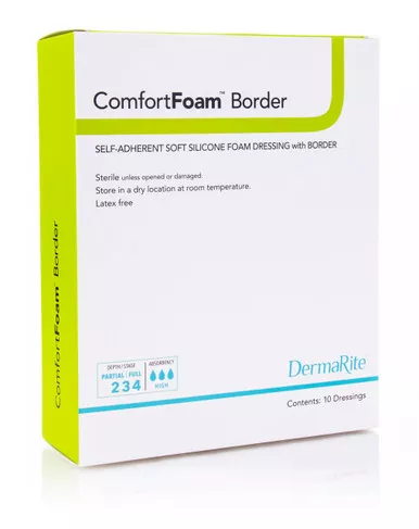 Dermarite 43680 - Silicone Foam Dressing ComfortFoam™ Border 6 X 8 Inch Rectangle Silicone Adhesive with Border Sterile