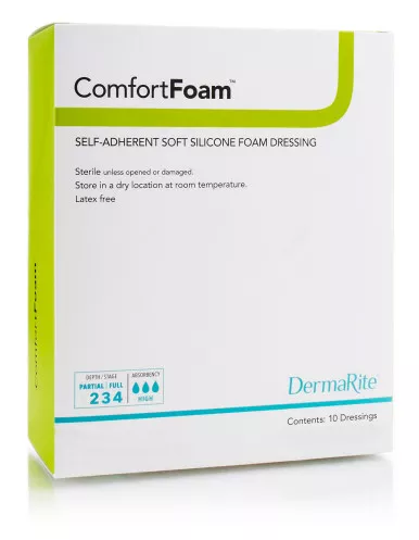 Dermarite 44480 - Silicone Foam Dressing ComfortFoam™ 4 X 8 Inch Rectangle Silicone Adhesive without Border Sterile