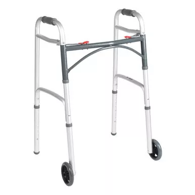 Drive Medical 10211-4ASM - Deluxe Junior Assembled Folding Walker, Two Button with 5" Wheels, 350 lb