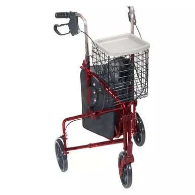 Drive Medical 10289RD - 3 Wheel Rollator drive™ Deluxe Flame Red Adjustable Height / Folding Aluminum Frame