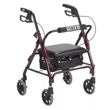 Drive Medical 301PSRN - Junior Rollator with Padded Seat, Red, 300 lb Capacity