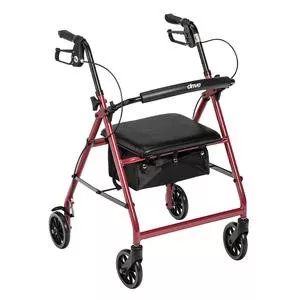 Drive Medical R726RD - Aluminum Rollator with Fold Up and Removable Back Support and Padded Seat, Red