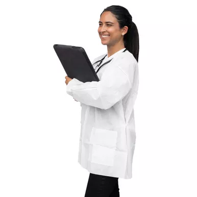 Dukal FitMe Lab Jacket – XXL, White, Premium SMS Material, Adjustable Waistband, 10/BG, 5 BG/CS, 10.15 lb