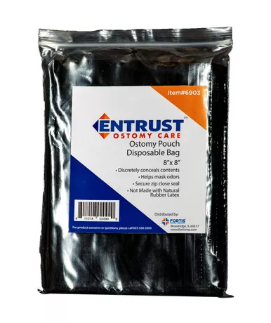 Fortis 6903 - Entrust Ostomy Pouch Disposable Bag, 8" x 8"
