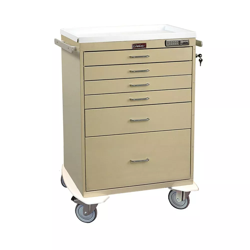 Harloff Classic Line 6-Drawer Anesthesia Cart, Push Button Lock Classic 6 Drawer Anesthesia Cart, Tall, Specialty Pkg., Red - 926404/RED/NA