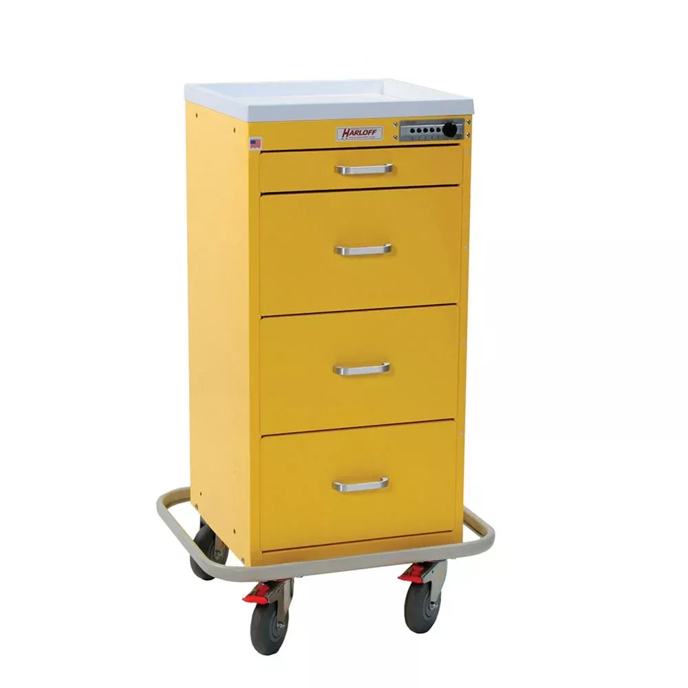 Harloff Mini-Line 4-Drawer Isolation Cart Mini 4-Drawer Isolation Cart, Push-Button Lock, Yellow - 925423
