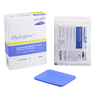 Hydrofera HBRT4050 - Antibacterial Foam Dressing Hydrofera BLUE READY-Transfer 4 X 5 Inch Rectangle Non-Adhesive without Border Sterile